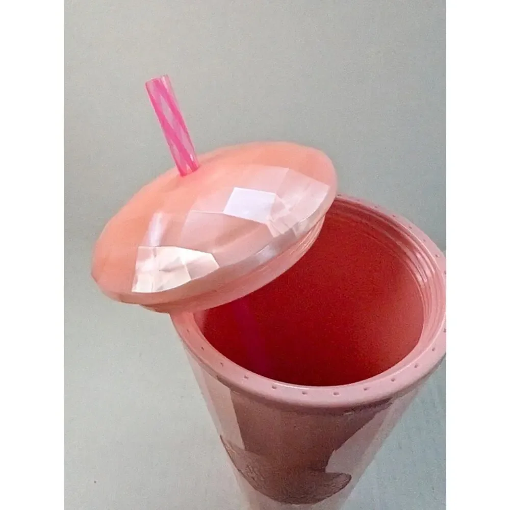 New Starbucks Pink Faceted Cold Cup Tumbler Embossed Siren Logo Lid Straw